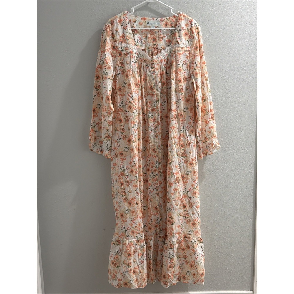 Ella Simone XL Nightgown Chemise Sunset Poppy Floral Cotton Lace Ruffle Hemline